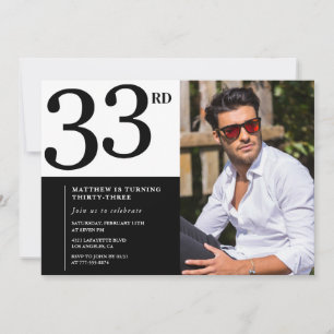 33. Geburtstagseinladung Foto Schwarz-weiß Männer Einladung