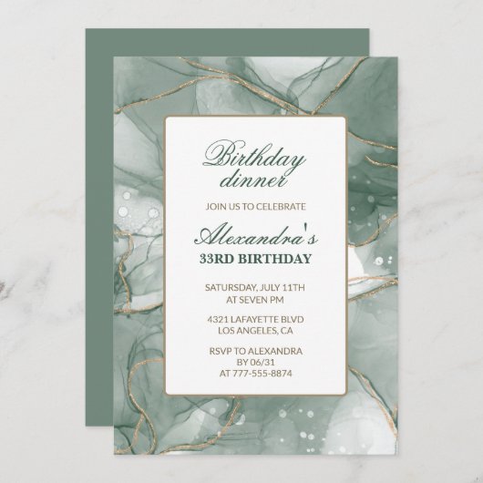 33. Geburtstagseinladung Geburtstagsessen Grün Einladung (Vorne/Hinten)