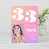 33. Geburtstagseinladung Retro Pink Foto Einladung (Stehend Vorderseite)