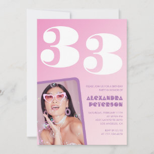 33. Geburtstagseinladung Retro Pink Foto Einladung