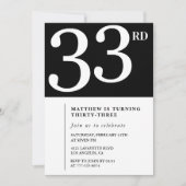 33. Geburtstagseinladung Schwarz-weißer Mann Einladung (Vorderseite)