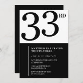 33. Geburtstagseinladung Schwarz-weißer Mann Einladung (Vorne/Hinten)