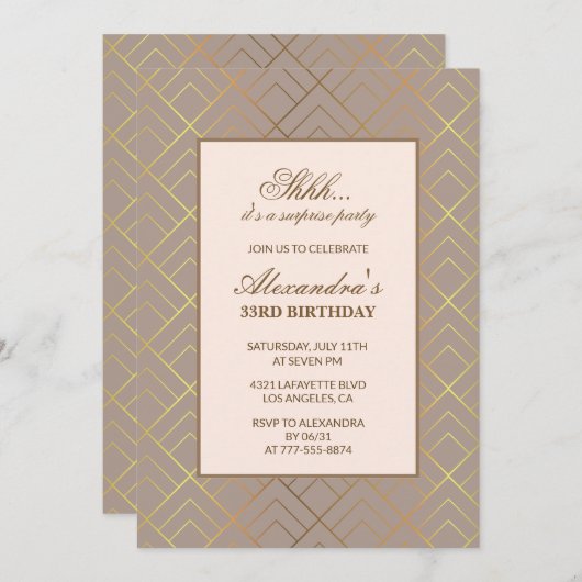 33. Geburtstagseinladung Surprise Party Gold Einladung (Vorne/Hinten)