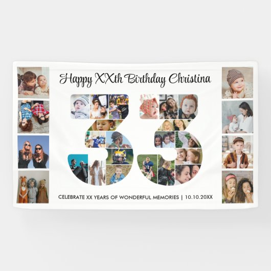 33. Geburtstagsfeier Nummer 33 Fotocollage Banner (Horizontal)