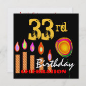 33. Geburtstagsgoldkerzen und Ballon-Metallic Einladung (Vorne/Hinten)