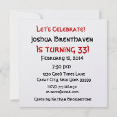 33. Geburtstagsgoldkerzen und Ballon-Metallic Einladung (Rückseite)