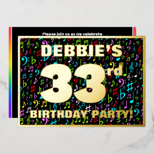 33. Geburtstagsparty — Spaß, farbenfrohe Musiksymb Folieneinladung