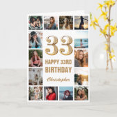 33. Happy Birthday Gold und White Foto Collage Karte (Gelbe Blume)