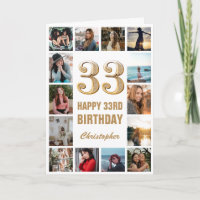 33. Happy Birthday Gold und White Foto Collage