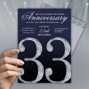 33. Jubiläum Diamant Silber Navy Blau Einladung