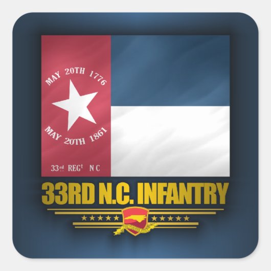 33. North Carolina Infantry Quadratischer Aufkleber (Vorderseite)