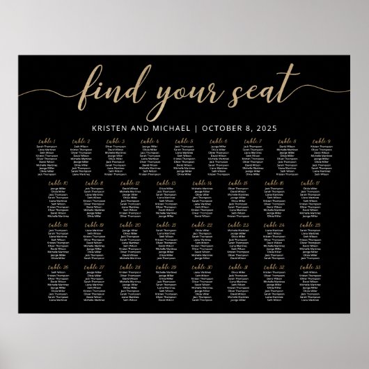 33 Tische finden Ihre Sitzkarte Poster (Vorne)