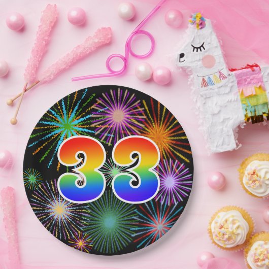 33. Veranstaltung - Spaß, farbenfroh, kühl, Regenb Pappteller (Party)