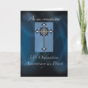 33. Weihe-Jubiläum Priesterkreuz Marineblau Karte