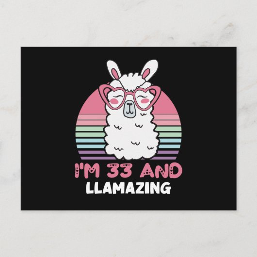 33 Year Old Bday Llamazing 33rd Birthday Llama Postkarte (Vorderseite)