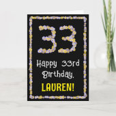 33rd Birthday: Floral Flowers Number, Custom Name Karte (Vorderseite)