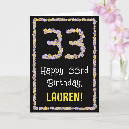33rd Birthday: Floral Flowers Number, Custom Name Karte (Orchidee)