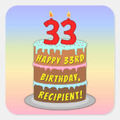 33rd Birthday: Fun Cake and Candles + Custom Name Quadratischer Aufkleber (Vorderseite)