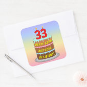 33rd Birthday: Fun Cake and Candles + Custom Name Quadratischer Aufkleber (Umschlag)