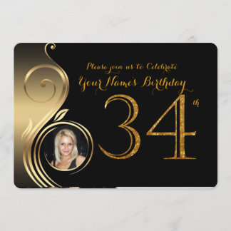 34.,Einladung zum Geburtstag,Nummer Glitzer Gold,F Einladung