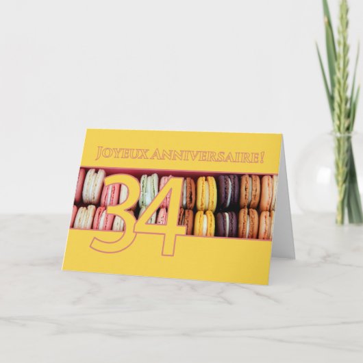 34. Französisch Geburtstag Macaron-Joyeux Annivers Karte (Vorderseite)