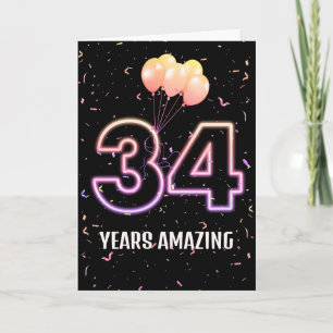 34. Geburtstag Ballons und Confetti Karte