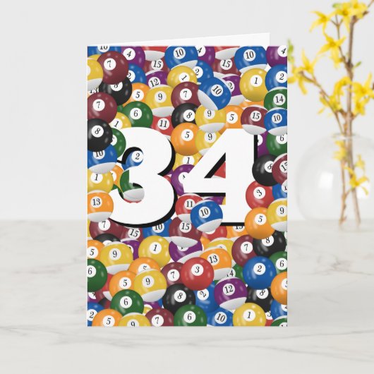 34. Geburtstag Billiard Balls Karte (Gelbe Blume)