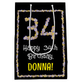 34. Geburtstag: Blumennummer, Individuelle Name, B Mittlere Geschenktüte (Rückseite)