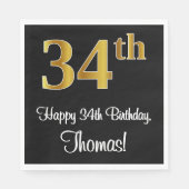 34. Geburtstag ~ Elegante Luxuriöse Imitate Gold L Serviette (Vorderseite)