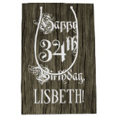 34. Geburtstag: Extravagant, Imitate Holzaussehen Mittlere Geschenktüte (Vorderseite)