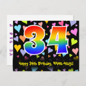 34. Geburtstag: Fun Hörmuster, Regenbogen 34 Postkarte (Vorne/Hinten)