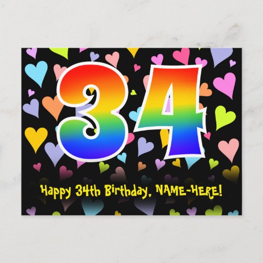 34. Geburtstag: Fun Hörmuster, Regenbogen 34 Postkarte (Vorderseite)