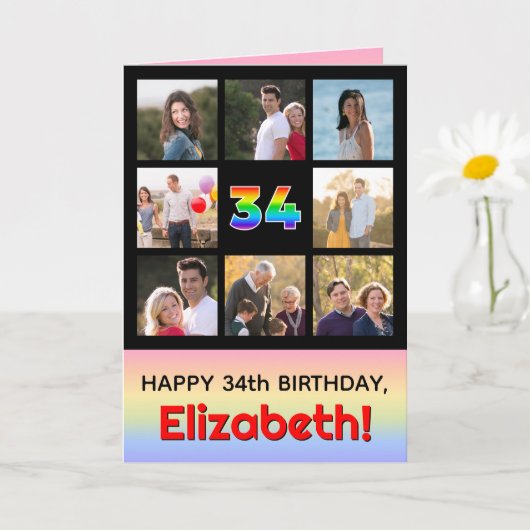 34. Geburtstag: Fun Rainbow #, Custom Fotos + Name Karte (Kleine Pflanze)