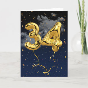 34. Geburtstag Gold Mylar Ballon und Confetti Card Karte