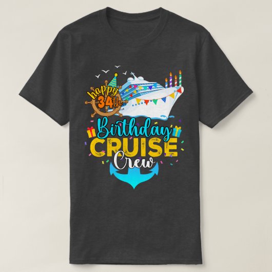 34. Geburtstag Kreuzfahrt Crew T-Shirt (Design vorne)