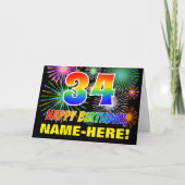 34. Geburtstag: kühl, Spaß, Feuerwerke, Regenbogen Karte (Vorderseite)