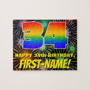 34. Geburtstag: Lustige, bunte Feier-Feuerwerke Puzzle