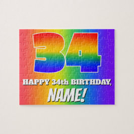 34. Geburtstag — mehrfarbiges Regenbogenmuster "34 Puzzle