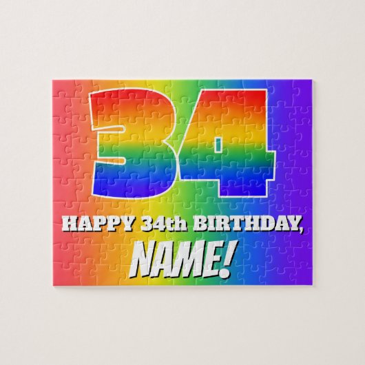 34. Geburtstag — mehrfarbiges Regenbogenmuster "34 Puzzle (Horizontal)