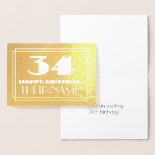 34. Geburtstag: Name + Art Deco Inspiriert Look "3 Folienkarte