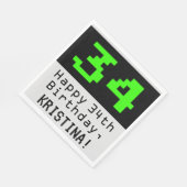 34. Geburtstag - Nerdy / Geeky Style "34" & Name Serviette (Ecke)