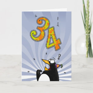 34. Geburtstag - Pinguin-Überraschungskarte Karte