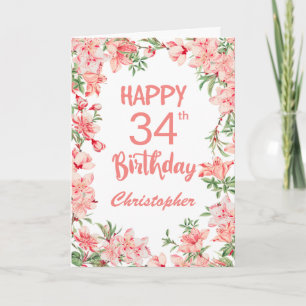 34. Geburtstag Pink Peach Peonies Aquarell Floral Karte
