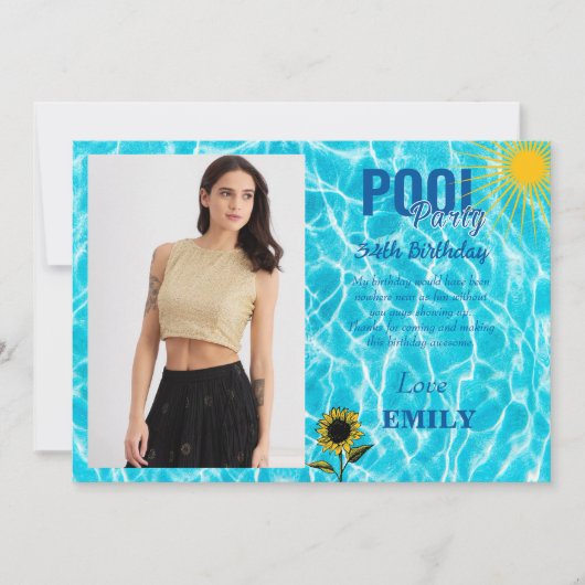 34. Geburtstag Pool Party Dankeschön Karte (Vorderseite)