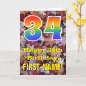 34. Geburtstag; Rustikale Herbstblätter; Regenboge Karte (Gelbe Blume)