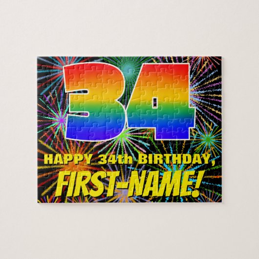 34. Geburtstag: Spaß, bunte feierliche Feuerwerke Puzzle (Horizontal)