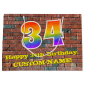 34. Geburtstag: Spaß, Graffiti-Inspiriert Regenbog Große Geschenktüte (Vorderseite)