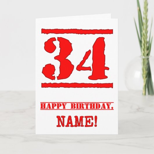 34. Geburtstag: Spaß, Red Rubber Briefmarke Inspir Karte (Vorderseite)