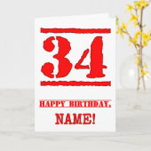 34. Geburtstag: Spaß, Red Rubber Briefmarke Inspir Karte (Gelbe Blume)