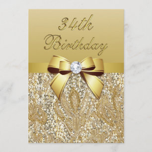 34. Geburtstags-Gold-Imitate-Sequins und Bow Einladung